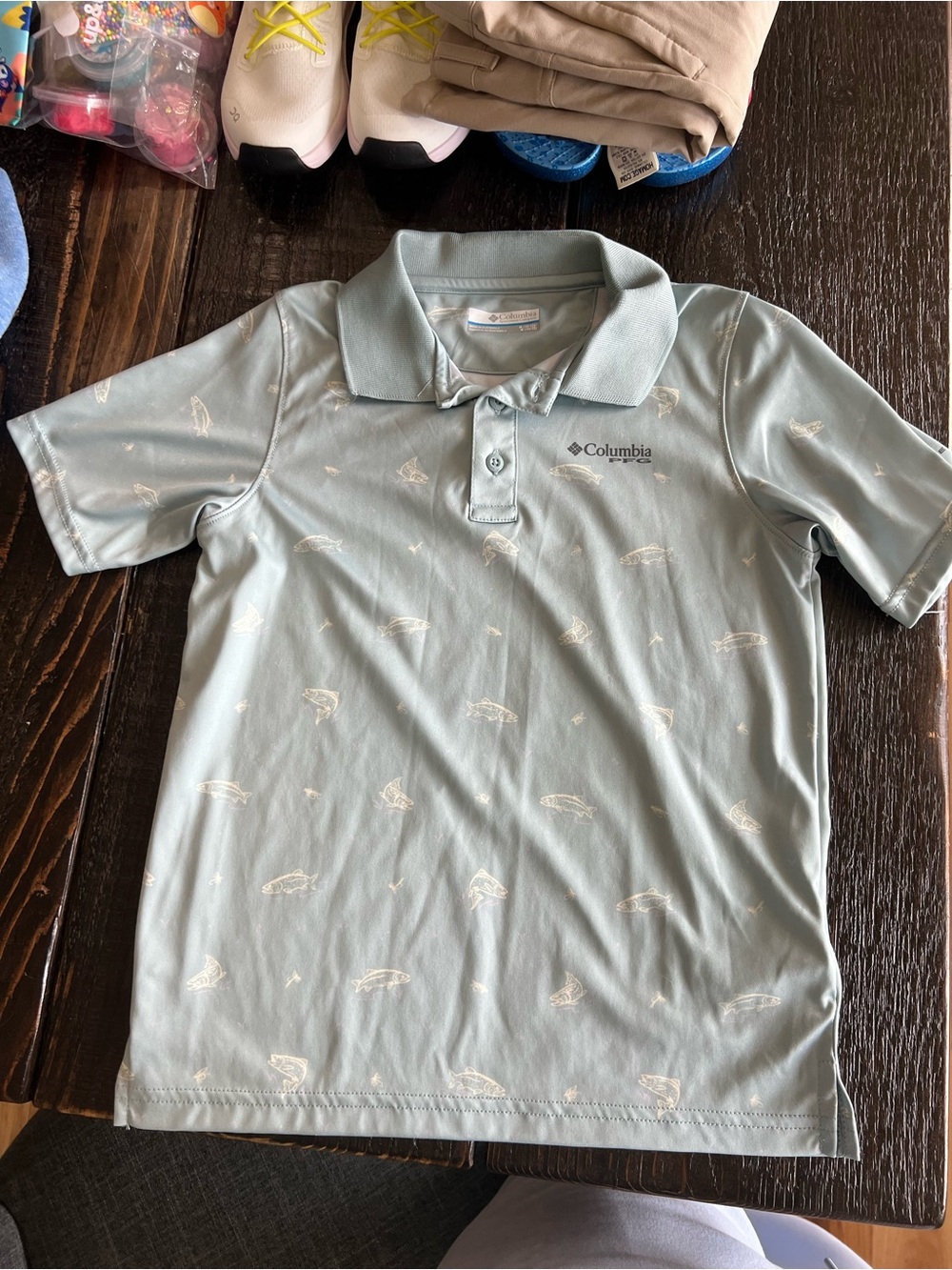 Columbia Boys' Light Green Polo Shirt with Fish Print
